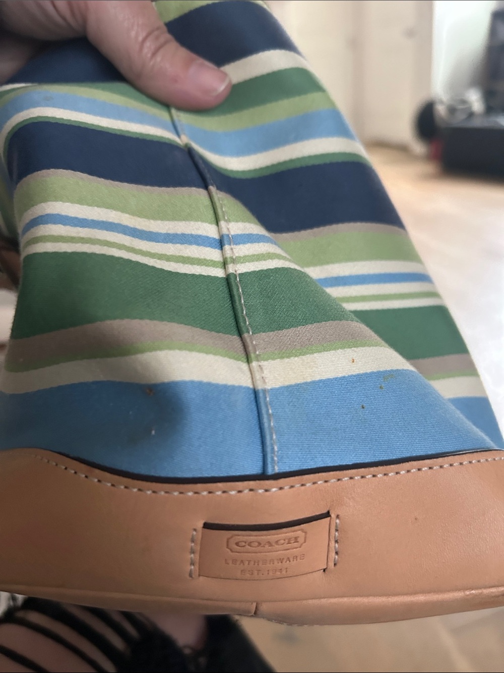 Coach Light Blue and Tan Handbag Interior View - Picture 4 of 5